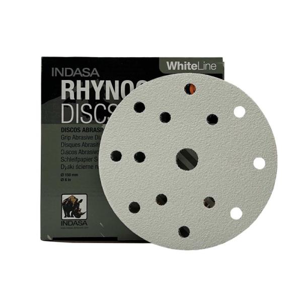 RHYNOGRIP White Line Hook & Loop Discs, 15-hole, Ø 150 mm, white; pack of 50, P280